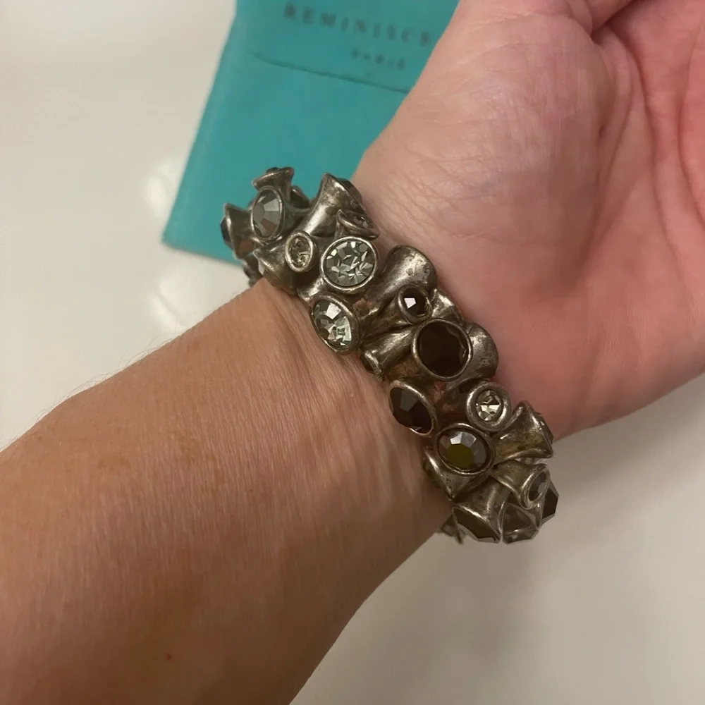 Reminiscence Paris Silver Black Grey Stretch Rocker Bracelet